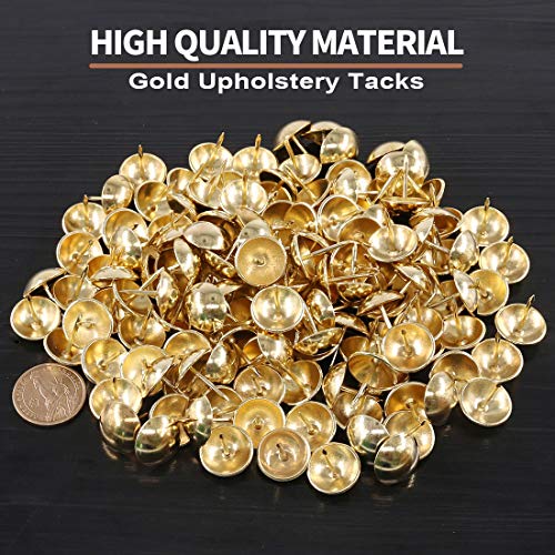 Keadic 200Pcs 3/4" (19mm) Antique Upholstery Tacks Furniture Nails Pins Assortment Kit for Upholstered Furniture Cork Board or DIY Projects - Gold