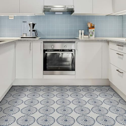 16-Sheet Peel and Stick Floor and Wall Tile, 9" x 9" Blue Stone Composite Self Adhesive Vinyl Flooring, Patterned Flower Groutable Backsplash Tile for Kitchen Bathroom Shower - color: Blue