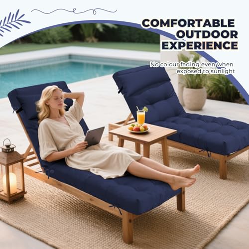 76 x 22 x 4.7 Waterproof Chaise Lounge Chair Cushion Outdoo Navy Blue - color: 6#, size: 1 Pack