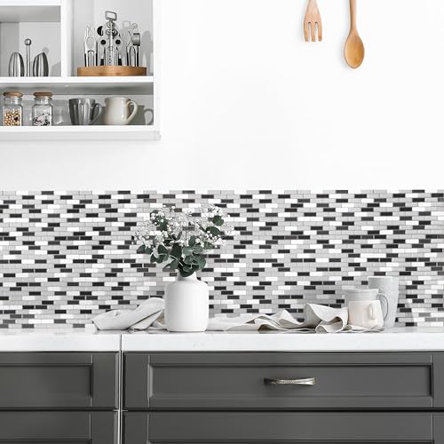 Smart Tiles Peel and Stick backsplash, Mosaic Metallic Gray, 10.21"x9.1" - color: Metallic Gray