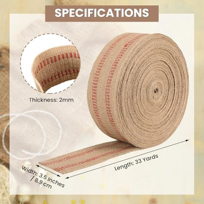 3.5" 33 Yards Craft Jute Webbing Tape - color: Red and Brown, size: 3.5" x 33 Yards