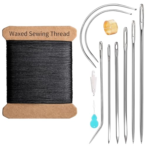 Upholstery Thread Repair Sewing Kit, 32 Yard Waxed Thread Leather Needles - color: Black