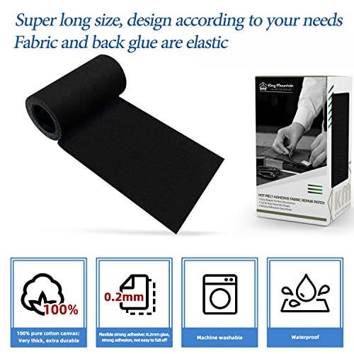 KING MOUNTAIN Canvas Iron on Patch,3"×60",Waterproof 100% Cotton Fabric Repair Patch,Used for Various Sofa,Tent,Clothes,Seats,Suitcases (Black,Waterproof) - color: Black Canvas, size: 3"x60"