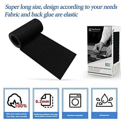 KING MOUNTAIN Canvas Iron on Patch,3"×60",Waterproof 100% Cotton Fabric Repair Patch,Used for Various Sofa,Tent,Clothes,Seats,Suitcases (Black,Waterproof) - color: Black Canvas, size: 3"x60"