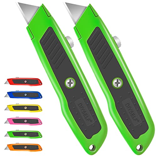 DIYSELF 2 Pack Utility Knife, Box Cutter Retractable, Heavy Duty Small Box Knife Exacto Knife, Comfortable Aluminum Handle, Sharp Blade, Box Opener for Cardboard, Boxes, Carpet (Green) - color: Green, size: 2-Pack