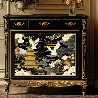 Peacoblue Crane Rub On Transfers for Furniture Craft 6"x12" - style: Crane on Black Background