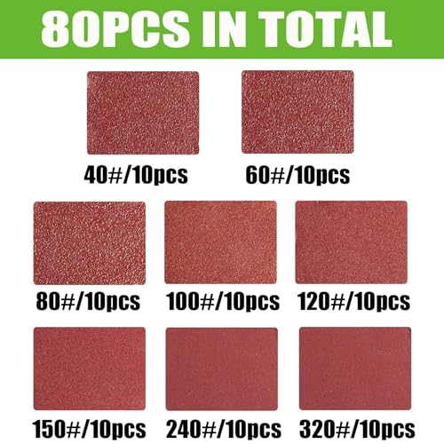 80pcs Mouse Sander Sandpaper Assortment 6 Holes, Mouse Sanding Pads