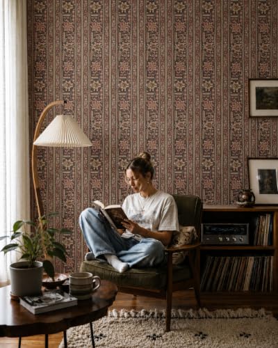 Tribal Geometric Brown Peel and Stick Wallpaper Removable Boho 9in×19.7ft - color: Tribal Brown