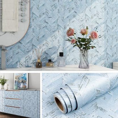 Livelynine 15.8x394 Blue Fabric Peel and Stick Wallpaper for Bathroom Waterproof Sticky Bedroom Wallpaper Accent Wall Covering Self Adhesive Linen Decorative Contact Paper for Cabinets Furniture Wrap - size: 15.8" x 394"