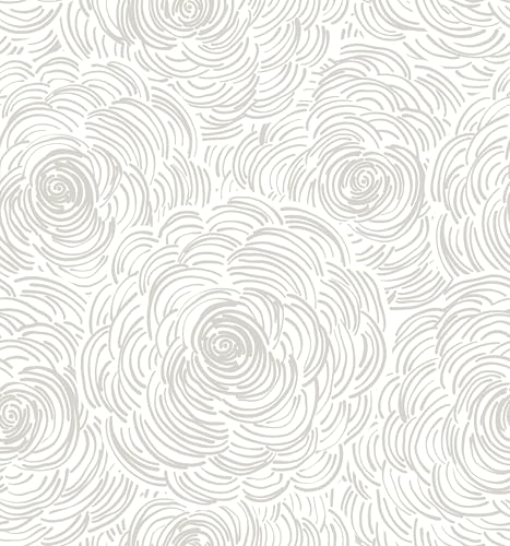 EeeComing Grey Peel and Stick Wallpaper Grey and White Floral Contact Paper Modern Peel and Stick Flower Wallpaper Self Adhesive Wall Paper Removable for Bedroom Cabinets Vinyl 17.3" X 78.7" - color: grey and white, size: 17.3" x 78.7"