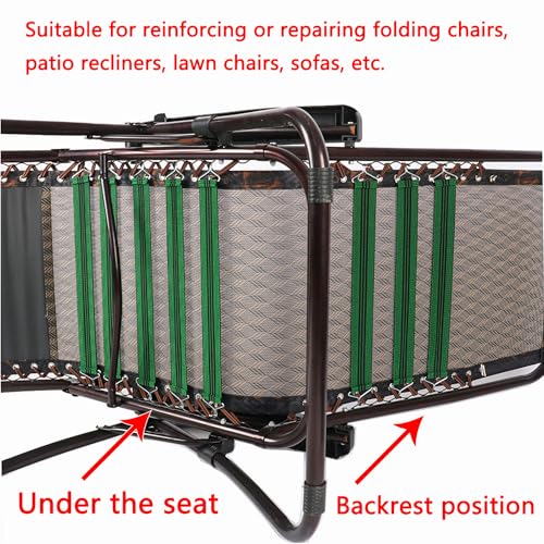 5pcs Chair Elastic Webbing, Outdoor Patio Chaise Repair Straps, Reinforcement Anti-Break Bands, Lawn Chair Webbing, for Recliner Fabric Width 16.9" About, Belt Wide 2.2", Green
