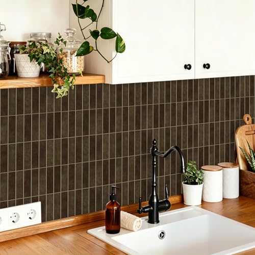 MORCART 10PCS 11.8"x11.8" Peel and Stick Backsplash, Dark Brown - color: Dark Brown