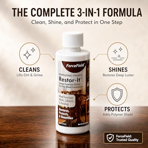 ForceField® Restor-It Furniture Polish and Conditioner for Fine Wood - Restores Oils & High-Gloss Luster, Removes Dust, Dirt & Allergens, No Waxy Buildup - 4 oz - size: 4 Fl Oz (Pack of 1)