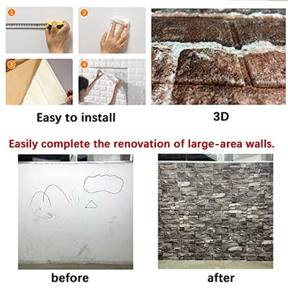 20PCS 3D Wall Panels Peel and Stick Foam 3D Brick Wallpaper Peel and Stick Red Faux Stone Wall Panel Self-Adhesive Wallpaper (20PCS, Red) - color: Red, size: 20PCS