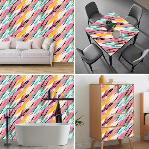 HOMETITUTE Brushstroke Peel and Stick Wallpaper 118.1x17.7 Inch Vinyl - color: Vibrant Brushstroke Modern