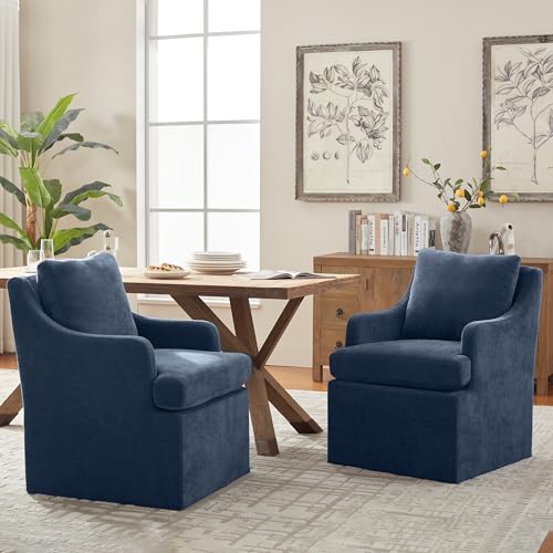 VKNOW Upholstered Dining Chairs Set of 4, Dining Room Chairs with Casters - color: Blue, size: 4