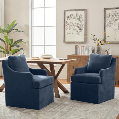 VKNOW Upholstered Dining Chairs Set of 4, Dining Room Chairs with Casters - color: Blue, size: 4