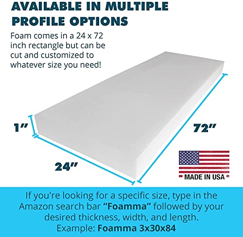 FOAMMA 1" x 24" x 72" High Density Upholstery Foam Cushion,Seat Replacement, Upholstery Sheet, Foam Padding Made in USA!!!, 1 Count (Pack of 1) - color: High Density, size: 1" x 24" x 72", style: 1 Pack