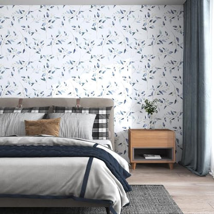 Laatse Light Leaf Floral Wallpaper Peel and Stick 17.5" x 118", White Blue - color: Blue, size: 17.5" x 118"