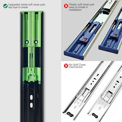 22 inch Soft Close Drawer Slides 6 Pairs Ball Bearing Full Extension Cabinet Drawer Slides 3 fold, Side Mount, 100 LB Capacity Heavy Duty Drawer Slide 22" Black - size: 22inch(550mm), style: Black-6