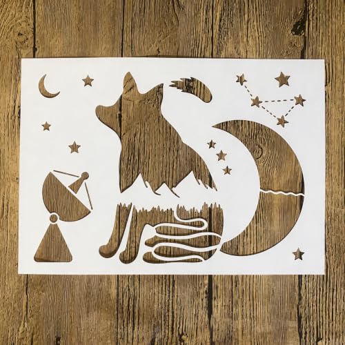 TIAMECH A4 Reusable Howling Wolf Moon Star Stencil for Painting - color: Howling Wolf Moon Star