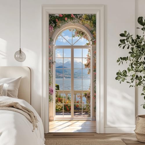 arricraft 2 Sheets Self-Adhesive Door Sticker, 80cmx200cm/31.5x78.7inch European Style Arch Windows Door Murals Stickers PVC Removable Wallpaper Decoration for Bedrooms Living Room - style: Arch Windows