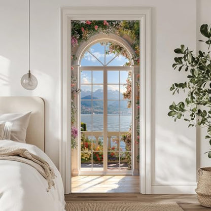 arricraft 2 Sheets Self-Adhesive Door Sticker, 80cmx200cm/31.5x78.7inch European Style Arch Windows Door Murals Stickers PVC Removable Wallpaper Decoration for Bedrooms Living Room - style: Arch Windows