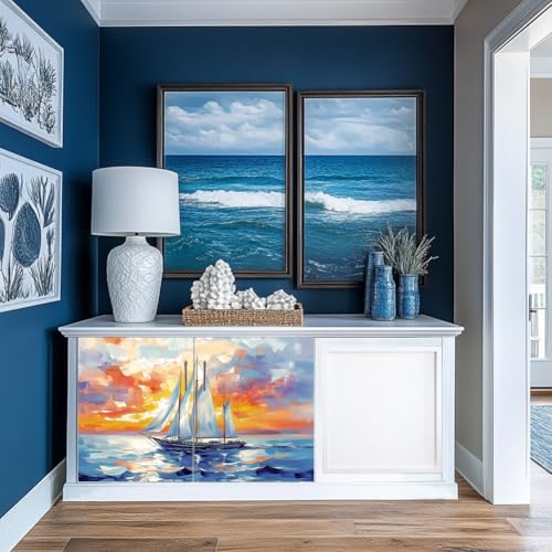 Peacoblue Sailing Boats on Sea Rub On Transfers for Furniture Craft 6"x12" - style: Sailing Boats on the Sea
