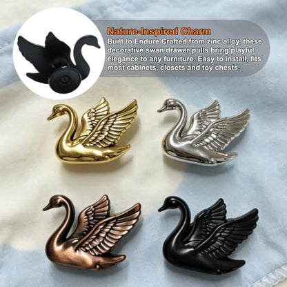 4Pack Swan Cabinet Knobs, Elegant Flying Bird Drawer Pulls Handle - color: Black