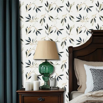 HOMETITUTE Olive Leaf Peel and Stick Wallpaper 118.1x17.7 Inch Vinyl - color: Olive Leaf