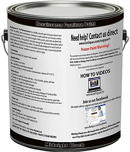 Retique It Chalk Furniture Paint, 128 Fl Oz (Pack of 1), 08 Midnight Black - color: 08 Midnight Black, size: 128 Fl Oz (Pack of 1)