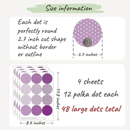 Boho Polka Dot Wall Sticker, 48 Removable and Repositionable Pattern Decals - Premium Fabric Material, Polka Dots, Stripes, Chevrons and Solid in 3 Shades of a Color (Purple) - color: Purple