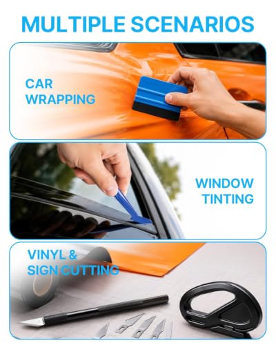 20 Pcs Window Tint Kit, Vinyl Wrap Tools, Include 2 Felt Squeegee and 8 Felt Replacements, Craft Knife and Blades, Vinyl Cutter, 3 Micro Squeegee for Car Wrap Tools Window Tint Tools