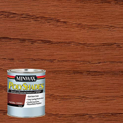 Minwax PolyShades Wood Stain + Polyurethane Finish – Quart, Natural Cherry, Gloss - color: Natural Cherry, size: 1 Quart, style: Gloss