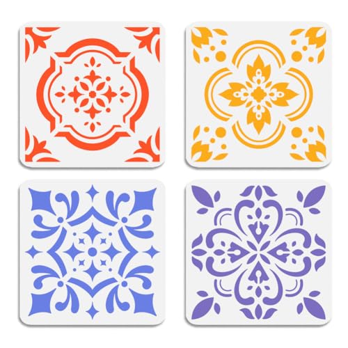 4Pcs Tile Wall Stencil for Painting 11.8" x 11.8" Reusable DIY - style: Tile Stencil C