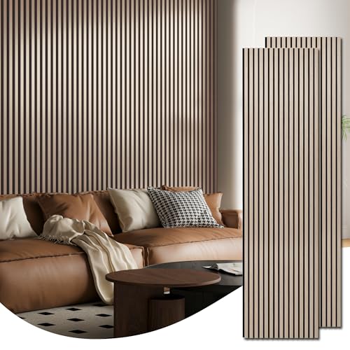 Art3d Acoustic Wood Slat Panels 94.5"x24", 2-Pack, 31sq.ft, Brown Oak - color: Brown Oak