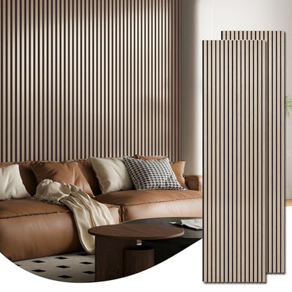 Art3d Acoustic Wood Slat Panels 94.5"x24", 2-Pack, 31sq.ft, Brown Oak - color: Brown Oak