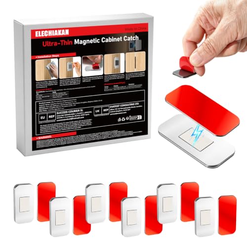 6PCS No Drill Magnetic Cabinet Door Catch, Strong Adhesive Stainless Steel