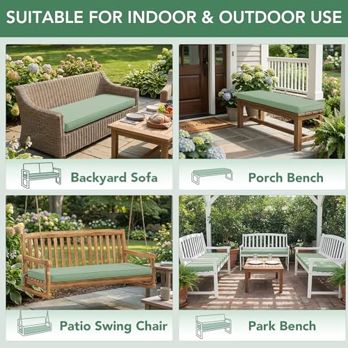 Summsun Outdoor Bench Cushion Pad, 45 x 18 x 3 Inch, Sage Green - color: Sage Green, size: 45x18x3 Inch