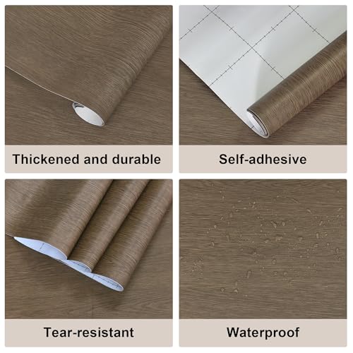 JSEVEM Brown Wood Grain Contact Paper Walnut Peel and Stick Wallpaper Removable Waterproof Vinyl Wrap Thick Self Adhesive Wall Paper for Countertops Cabinets Shelf Furniture 16"×118" - color: Gray/Brown, size: 16" x 118"