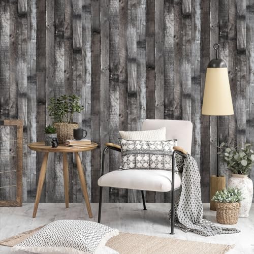 Peel and Stick Wood Wallpaper Grey/Black Vinyl 17.3"×120" Contact Paper Self Adhesive Thick Waterproof Self Adhesive for Cabinets liveroom - color: Grey/Black, size: 17.3" x 120"