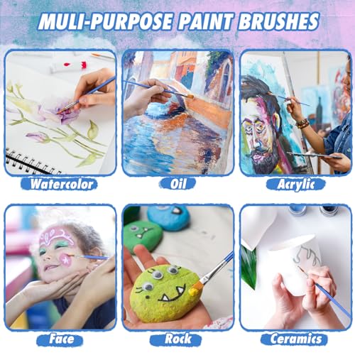 66 Pcs Small Paint Brushes Set - Slurrivate Round & Flat Brush Bulk for Detail Painting, Perfect for Acrylic, Watercolor, Canvas & Face Painting | Classroom, Kids & Artist Craft Supplies