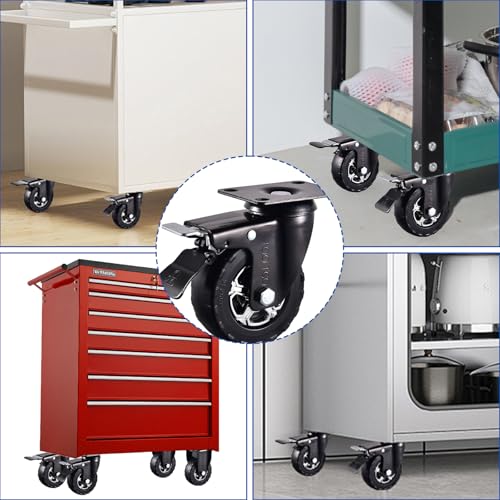 Heavy Duty 4 Inch Caster Wheels Set of 4 2200Lbs Capacity Silent Swivel with brake & Rigid TPR Rubber Wheels Locking Industrial Plate Casters for Cart Furniture Workbench 2 Fixed & 2 Swivel with Brake