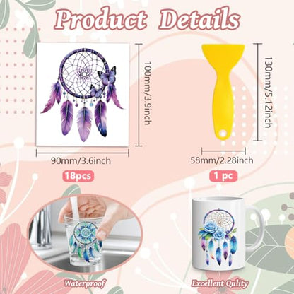 Peacoblue Dreamcatcher Flower Rub On Transfers for Craft, Transfer Sticker - style: Colorful Dreamcatcher Flower