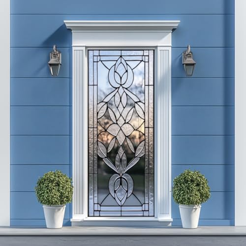 arricraft 2 Pcs Self-Adhesive Door Stickers, 31.5"x78.7" 3D Glass Pattern Door Murals Stickers Floral PVC Removable Wallpaper Decoration for Bedrooms Living Room - style: 3D Glass Floral