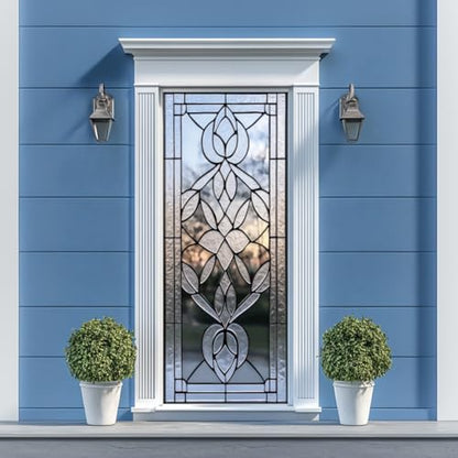 arricraft 2 Pcs Self-Adhesive Door Stickers, 31.5"x78.7" 3D Glass Pattern Door Murals Stickers Floral PVC Removable Wallpaper Decoration for Bedrooms Living Room - style: 3D Glass Floral
