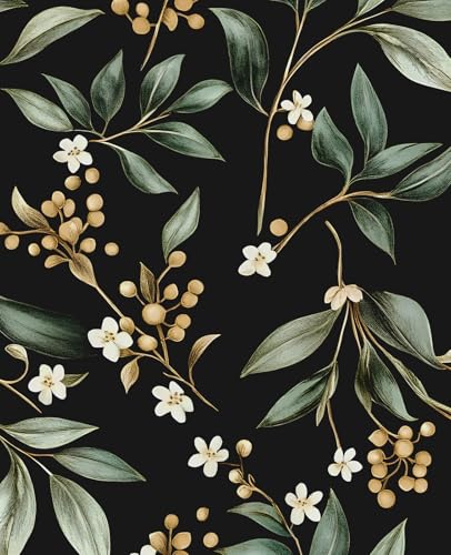 Black Green Vintage Floral Peel and Stick Wallpaper 17.5" x 118" - color: Black/Green/Gold, size: 17.5" x 118"