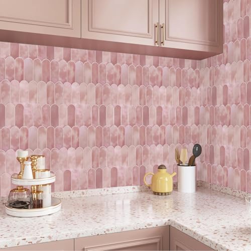 Vamos Tile 10-Sheet Backsplash Peel and Stick Tile,Pink Self Adhesive Tiles - color: Pink with Pink Grout