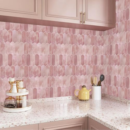 Vamos Tile 10-Sheet Backsplash Peel and Stick Tile,Pink Self Adhesive Tiles - color: Pink with Pink Grout