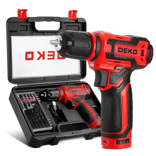 Cordless Drill：DEKOPRO 12V Power Drill Set 800RPM Electric Drills Small Drills with 3/8-inch Keyless Chuck and Portable Tool Set Gift Box (Red) - color: Red